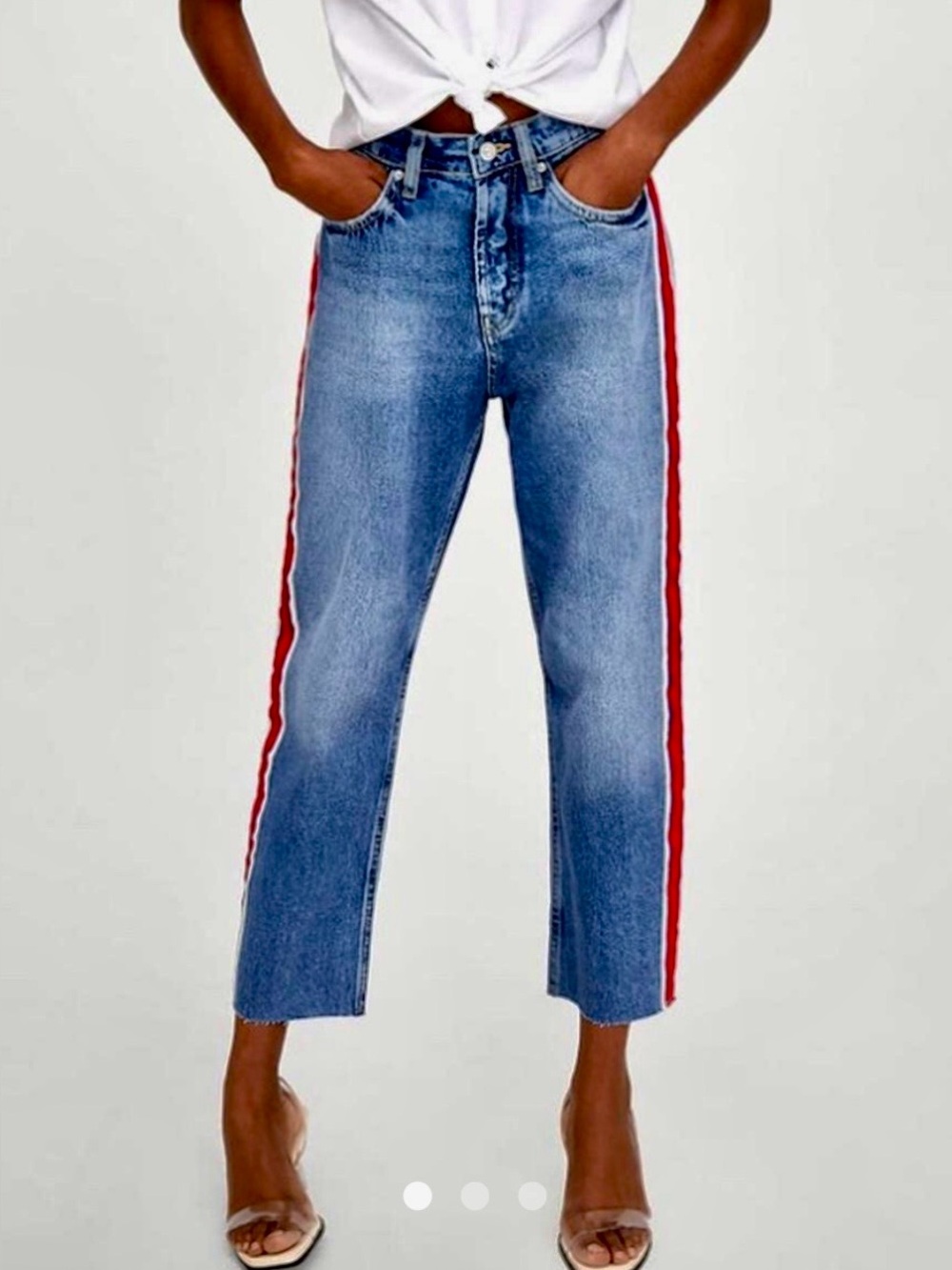 Zara Cut Off Jeans with Red & White Ribbon Stripes Down Sides